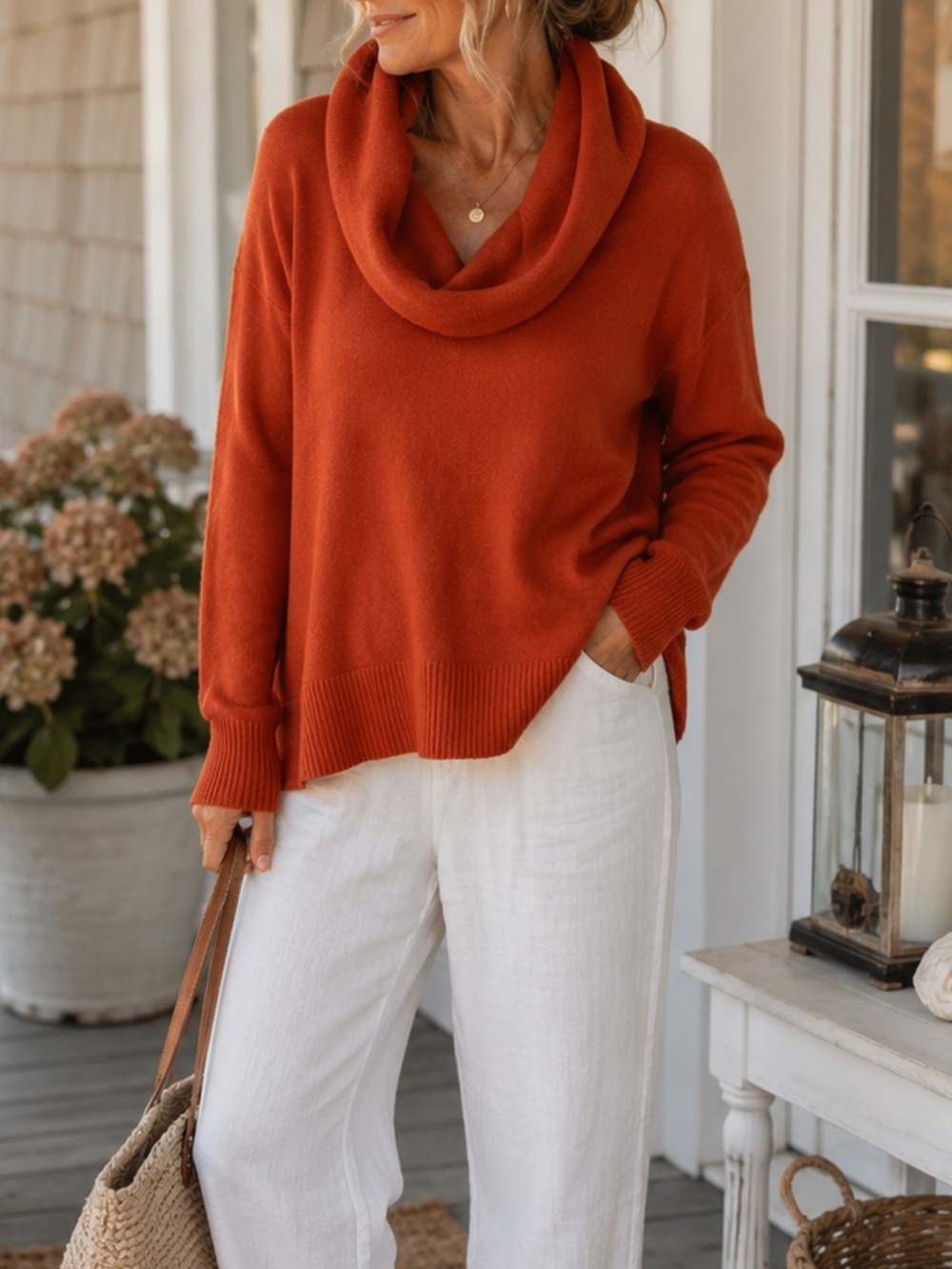 Cleo Burnt Orange Cowl Neck Sweater Cozy Fall Pullover Size XXL Plus Size
